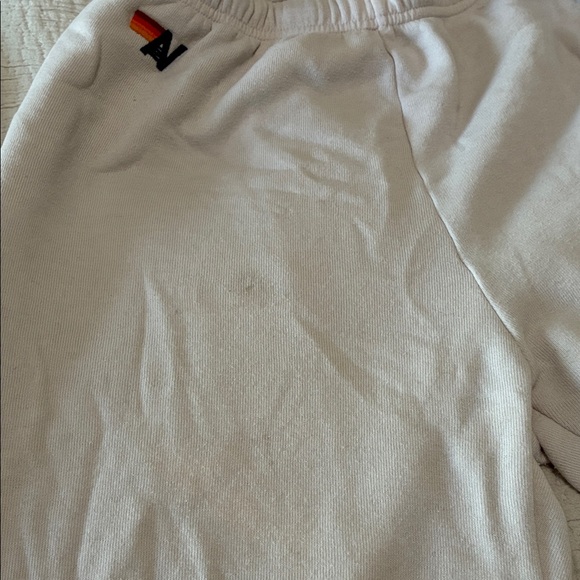 Aviator Nation White Track Joggers with Tan Side Stripes - Picture 3 of 5